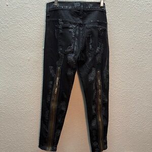 HIDSON Black Distressed Jeans with Multiple Zipper Details size 28